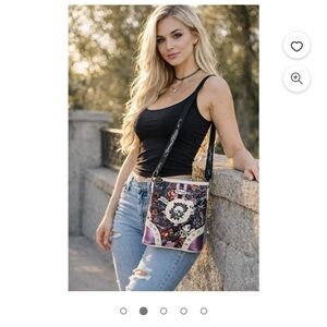 Ed Hardy Skull & Roses Crossbody Bag, Slim Vertical Tattoo Print Shoulder Purse
